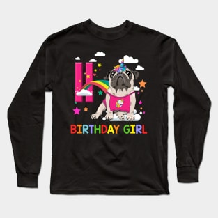Pug Birthday - 11 Years Old Unicorn Pugicorn Party Long Sleeve T-Shirt
